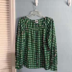 CAbi Green and Black Patterned Blouse